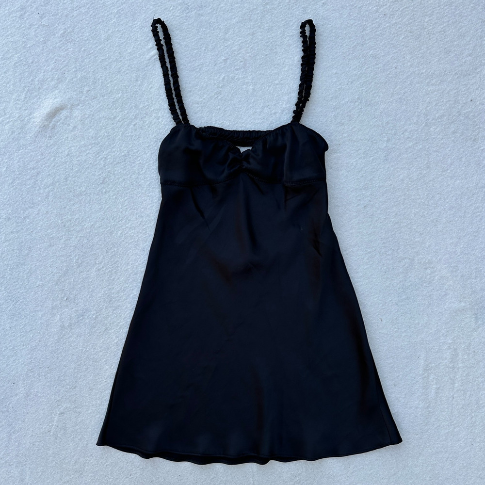 ZARA Satin Mini Dress Women's Size Small Black Sleeveless Party Glam